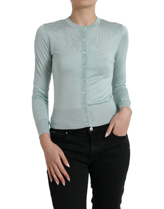  - Elegant Light Blue Silk Cardigan