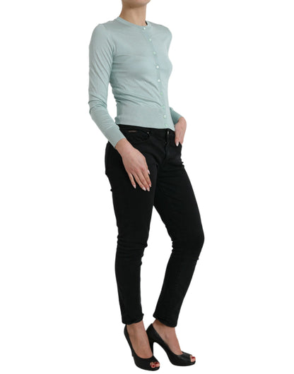  - Elegant Light Blue Silk Cardigan