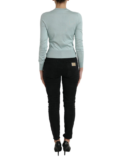  - Elegant Light Blue Silk Cardigan