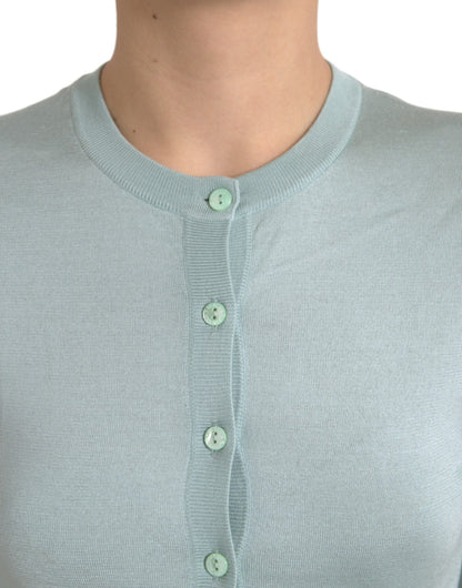  - Elegant Light Blue Silk Cardigan