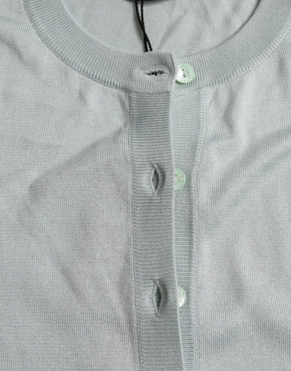  - Elegant Light Blue Silk Cardigan