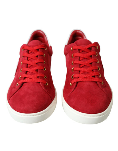  - Elegant Red & White Leather Sneakers