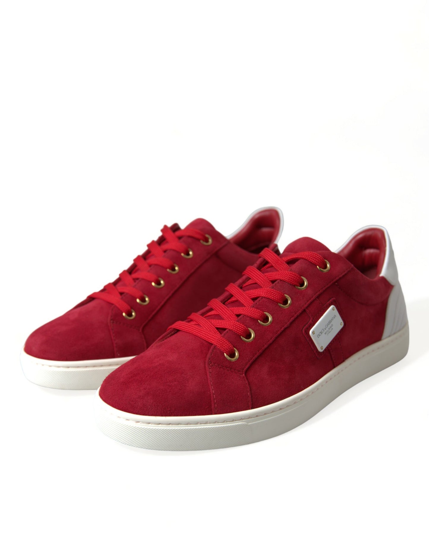  - Elegant Red & White Leather Sneakers