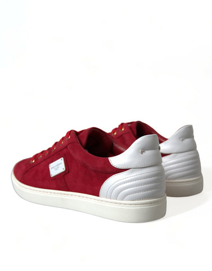  - Elegant Red & White Leather Sneakers