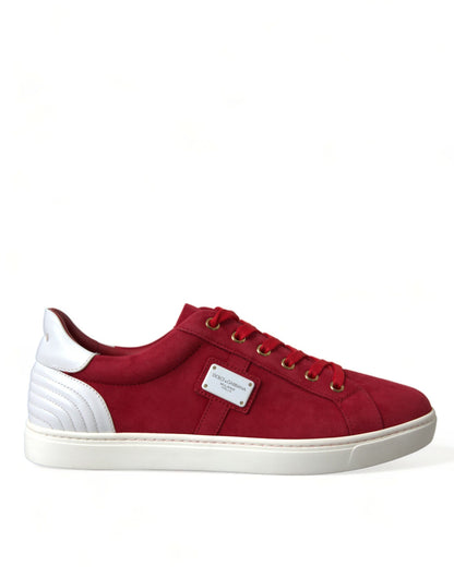  - Elegant Red & White Leather Sneakers