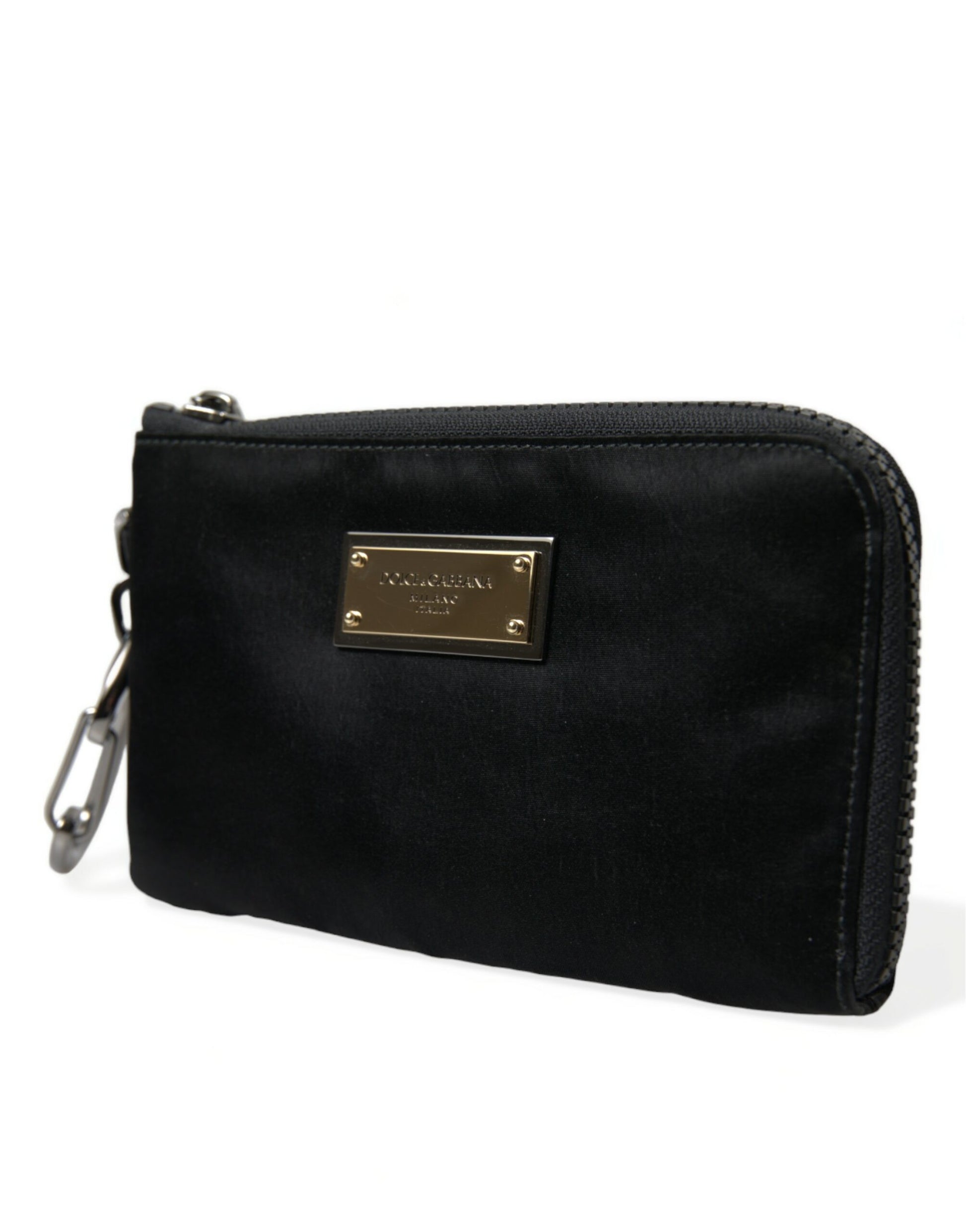 Elite Black Nylon & Leather Pouch with Logo Detail