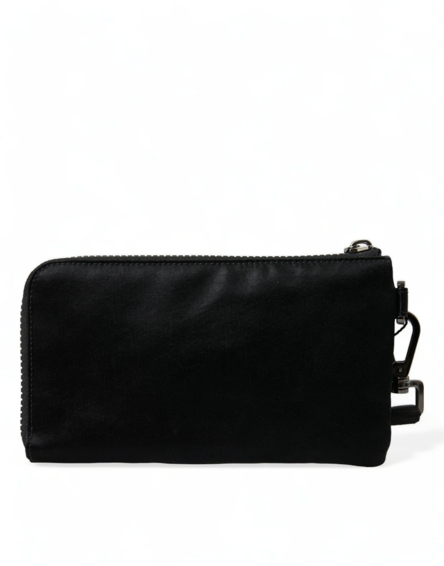  - Elegant Black Nylon Leather Pouch with Silver Details