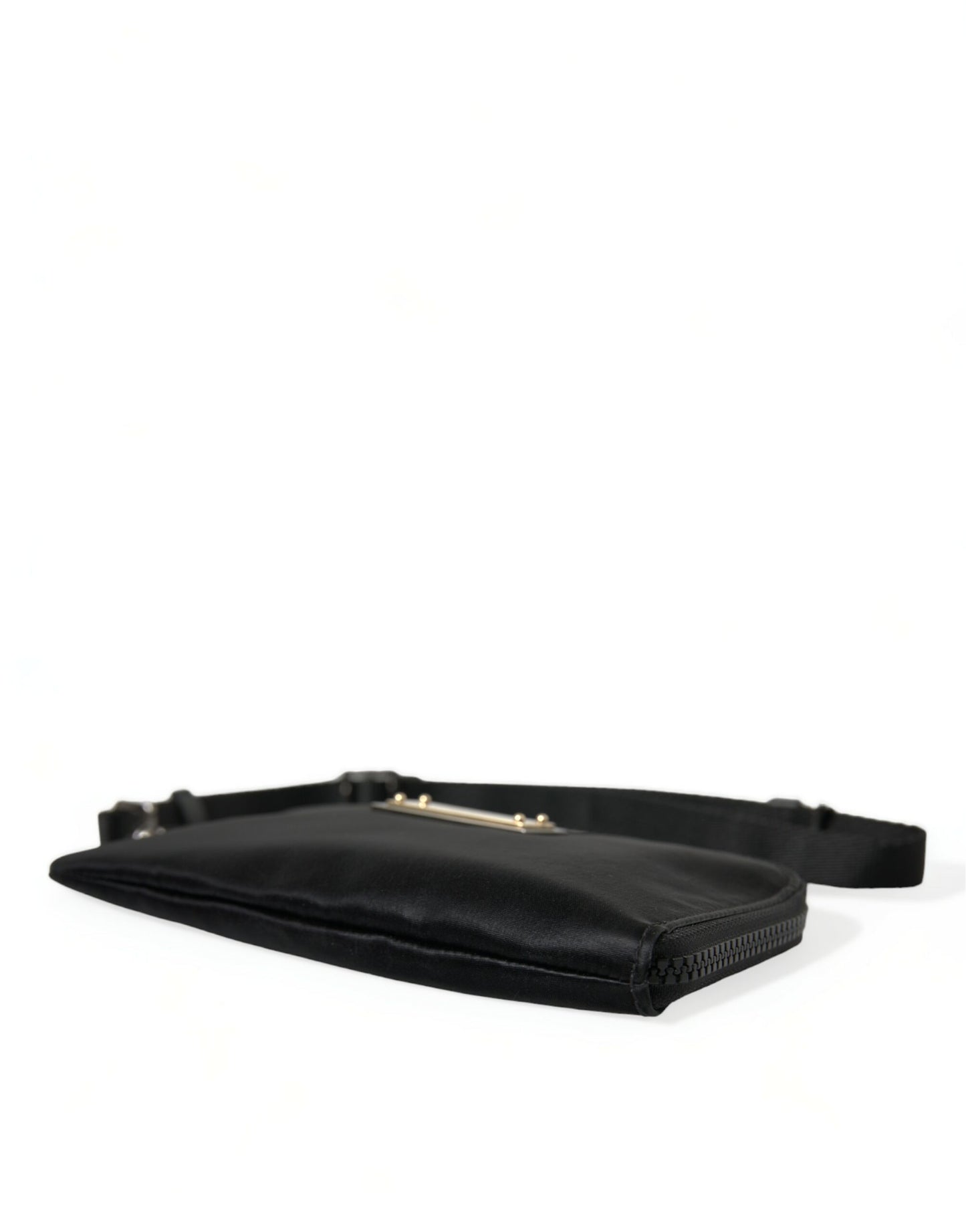  - Elegant Black Nylon Leather Pouch with Silver Details