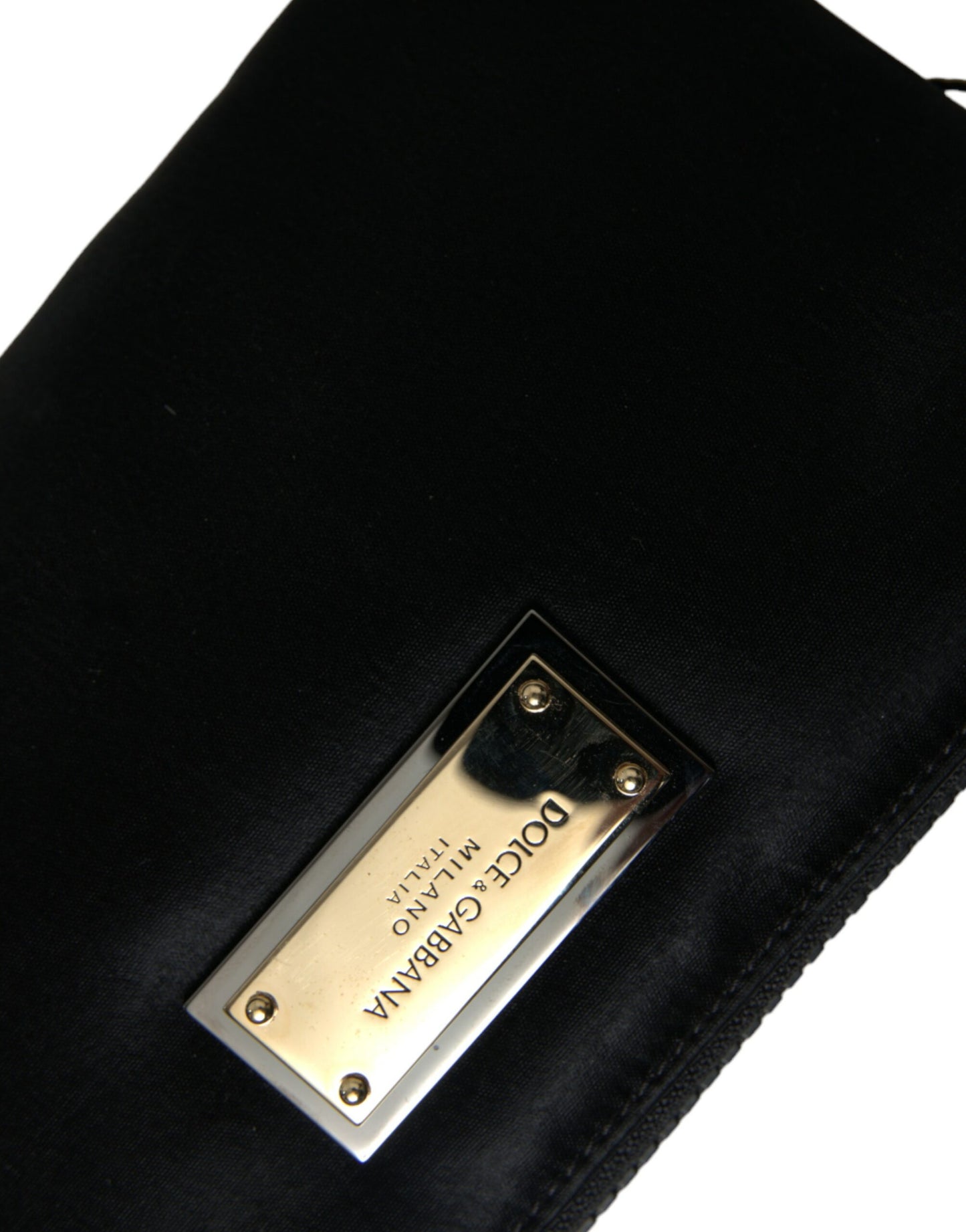  - Elegant Black Nylon Leather Pouch with Silver Details