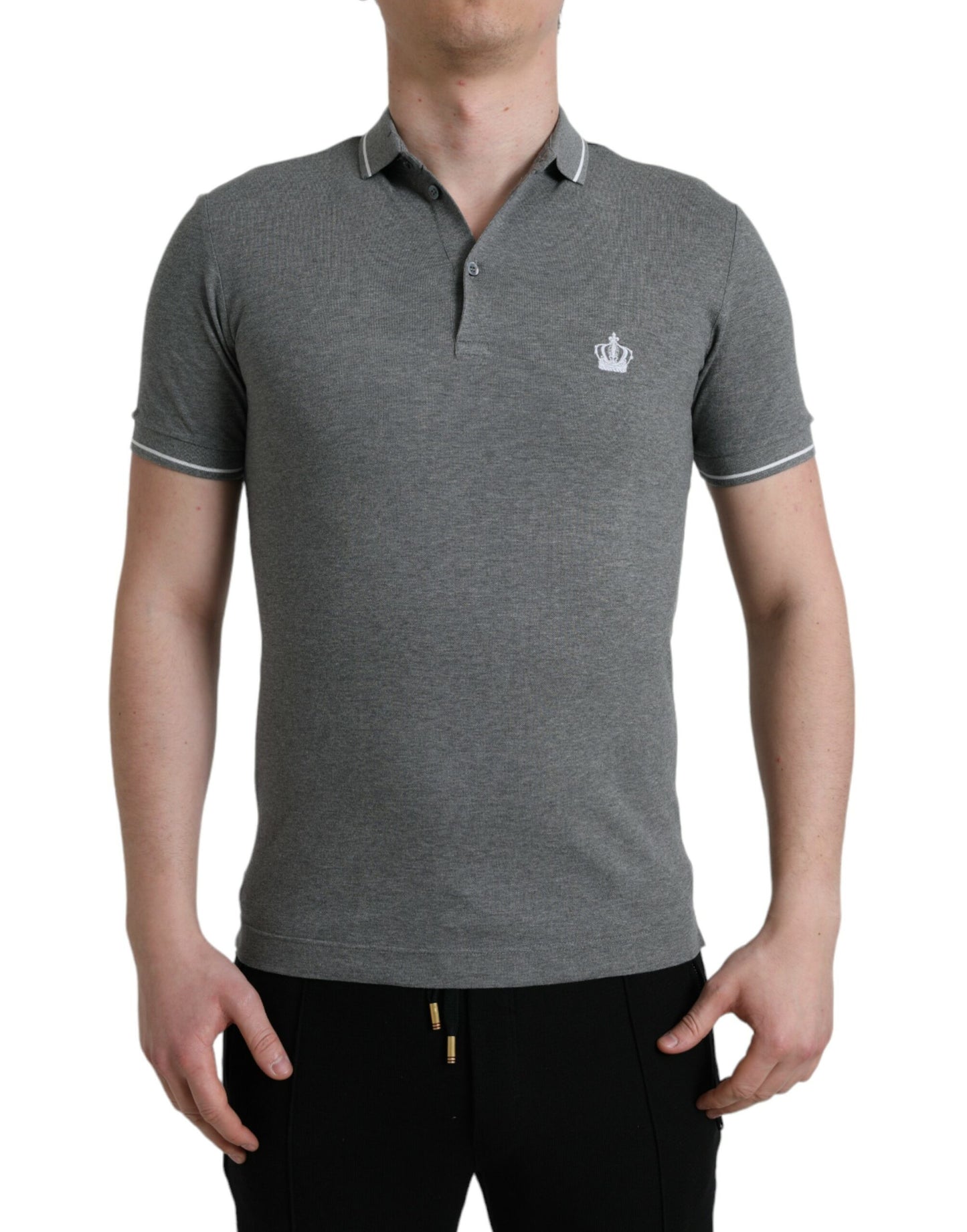  - Elegant Grey Cotton Polo T-Shirt