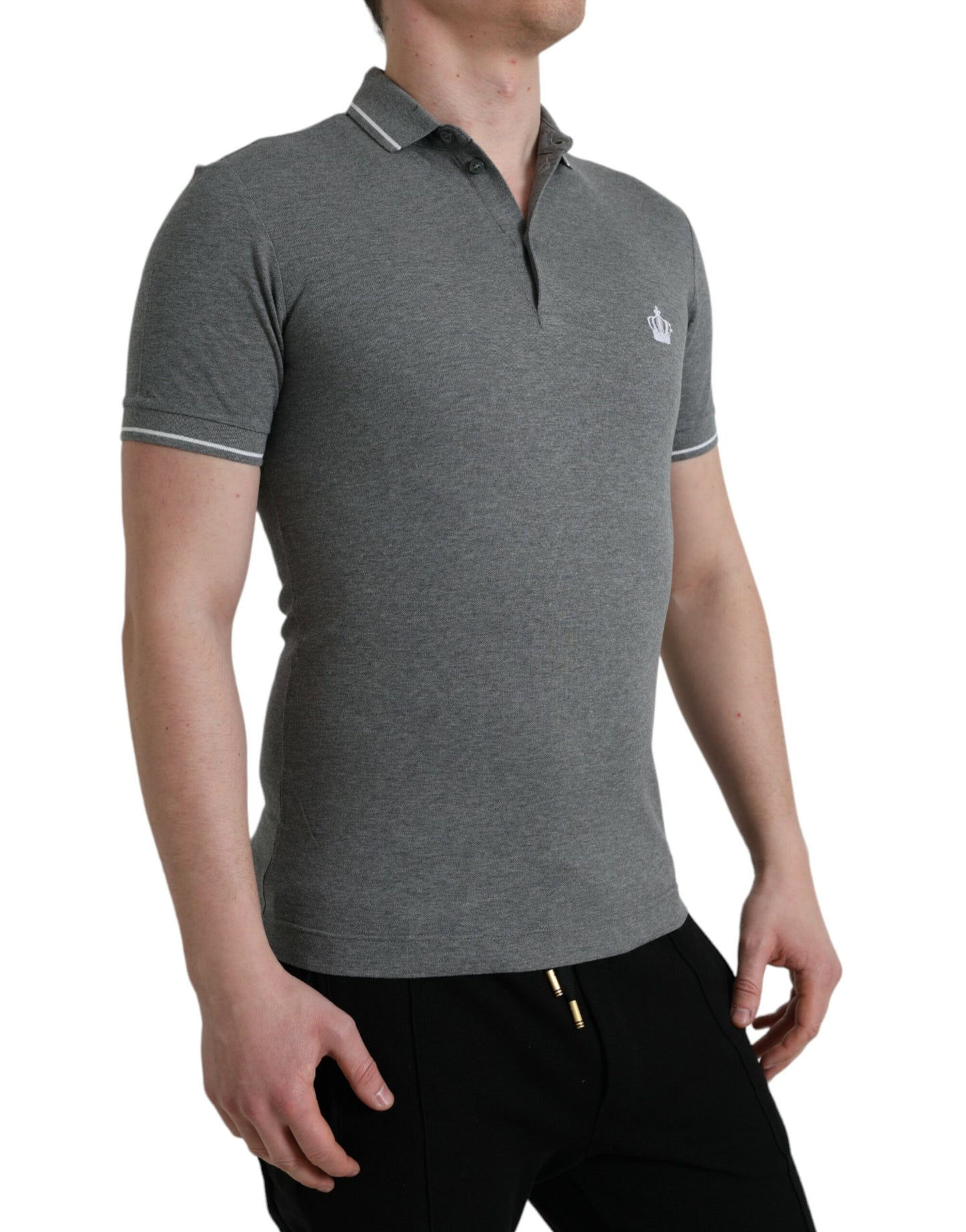  - Elegant Grey Cotton Polo T-Shirt