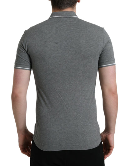  - Elegant Grey Cotton Polo T-Shirt