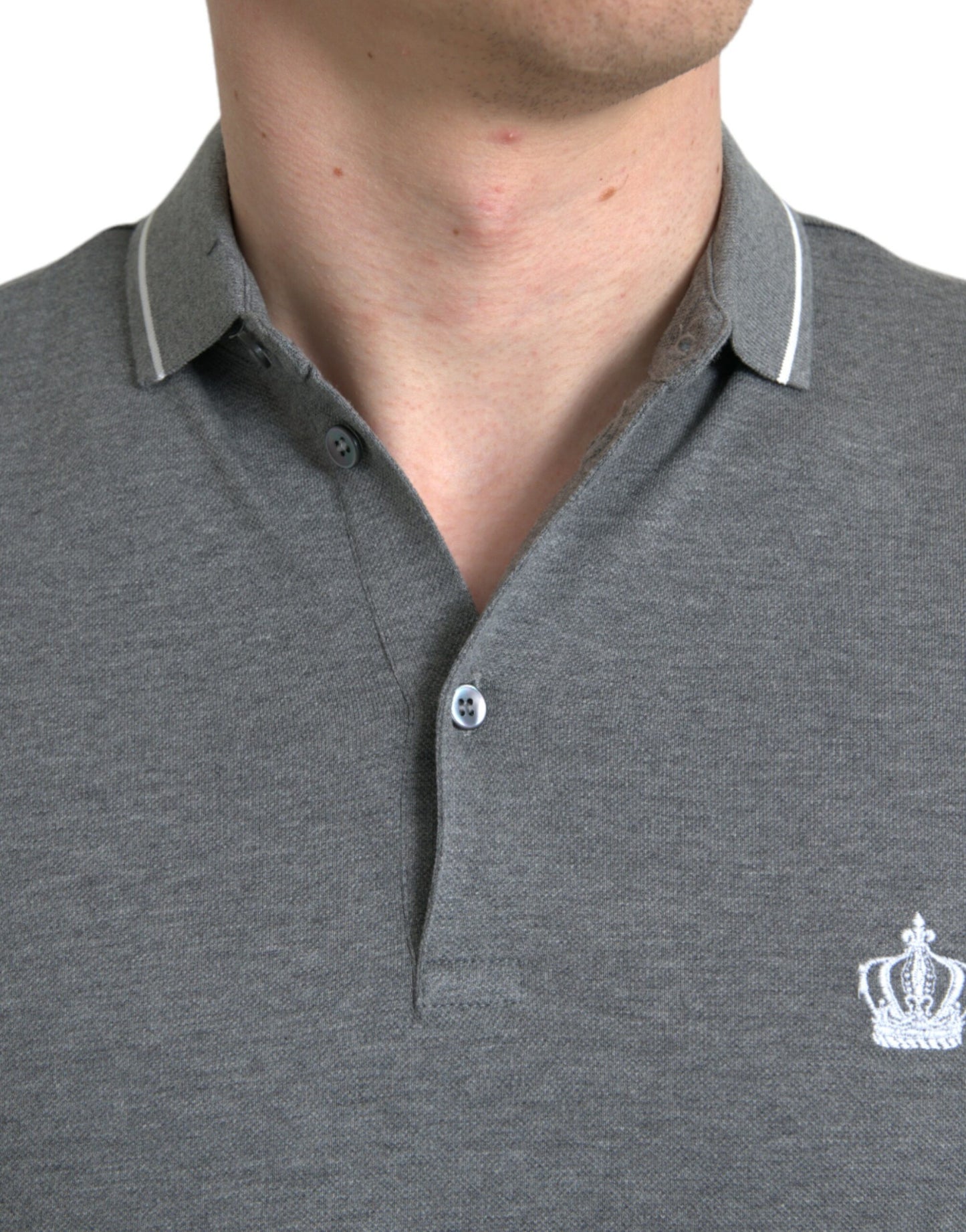  - Elegant Grey Cotton Polo T-Shirt