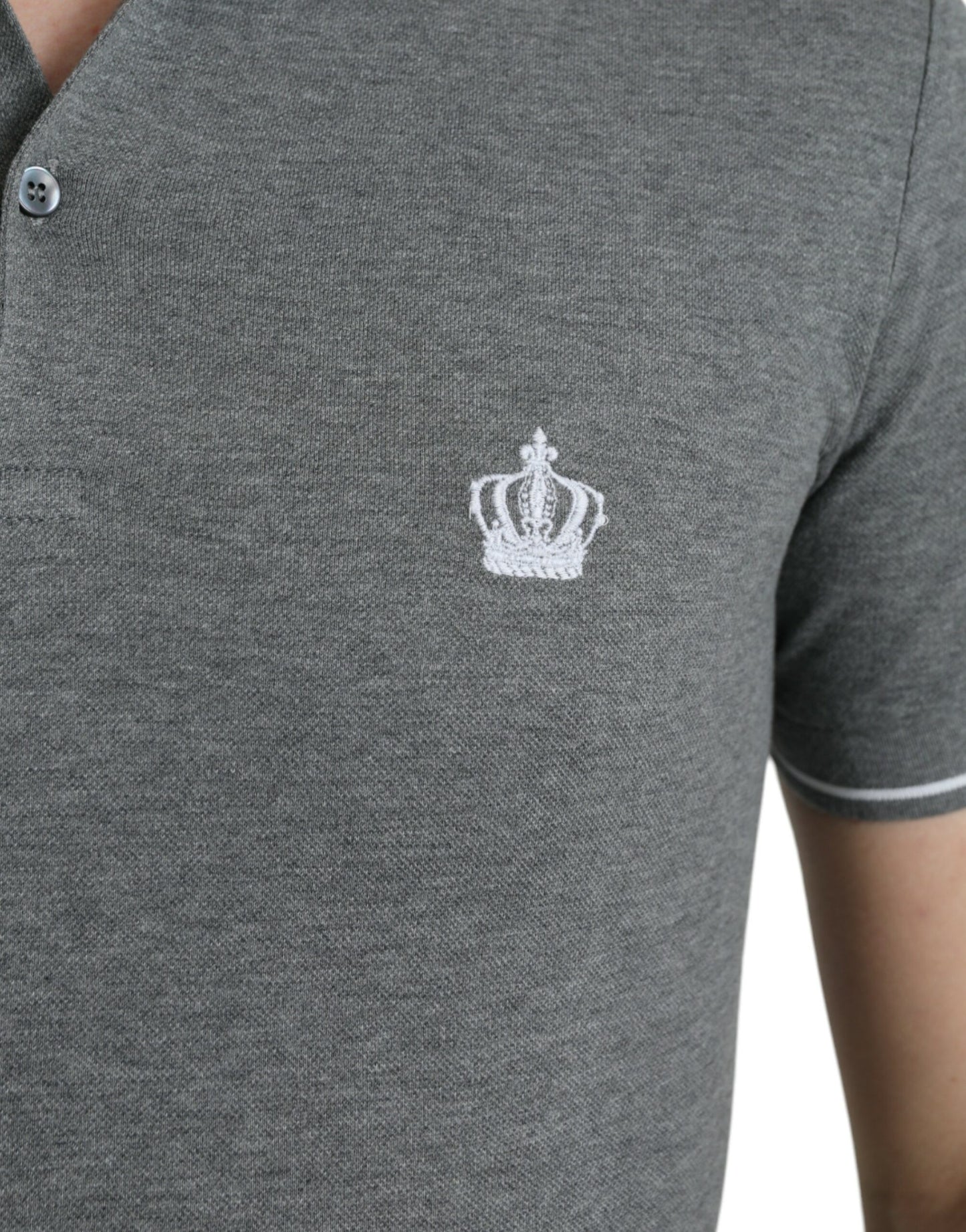  - Elegant Grey Cotton Polo T-Shirt