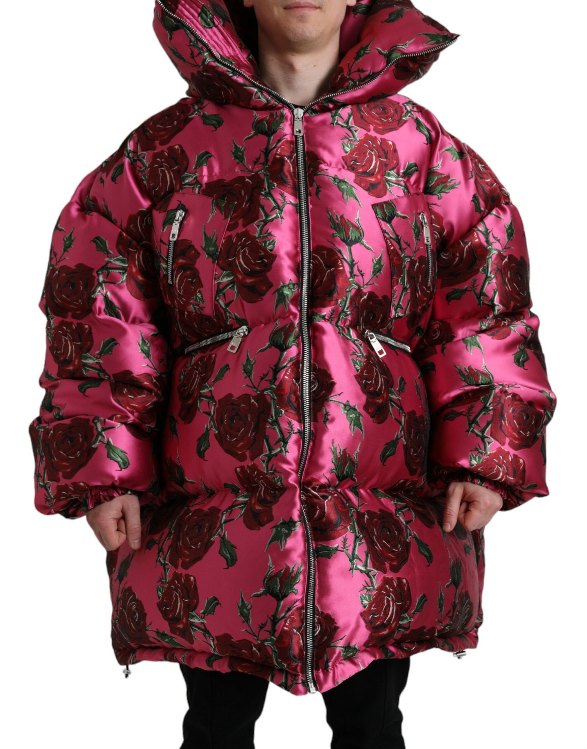 Rose Print Oversized Quilted Jacket