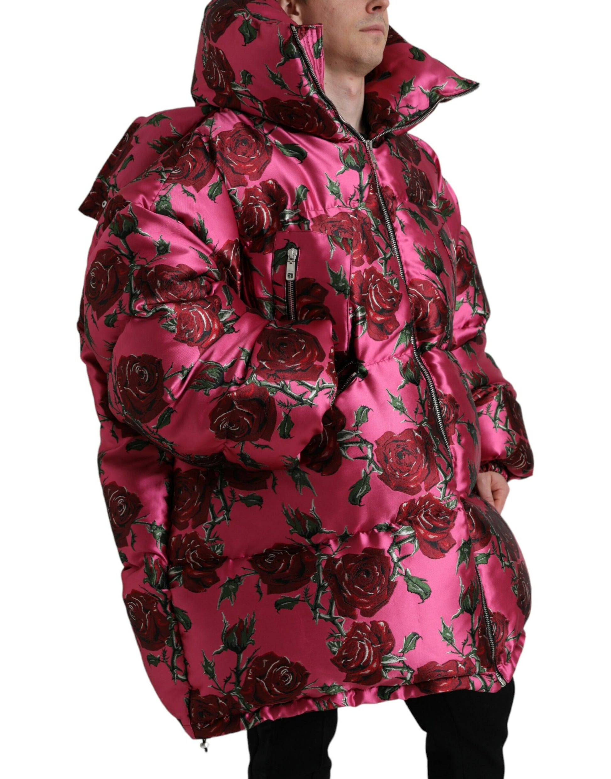 Rose Print Oversized Quilted Jacket