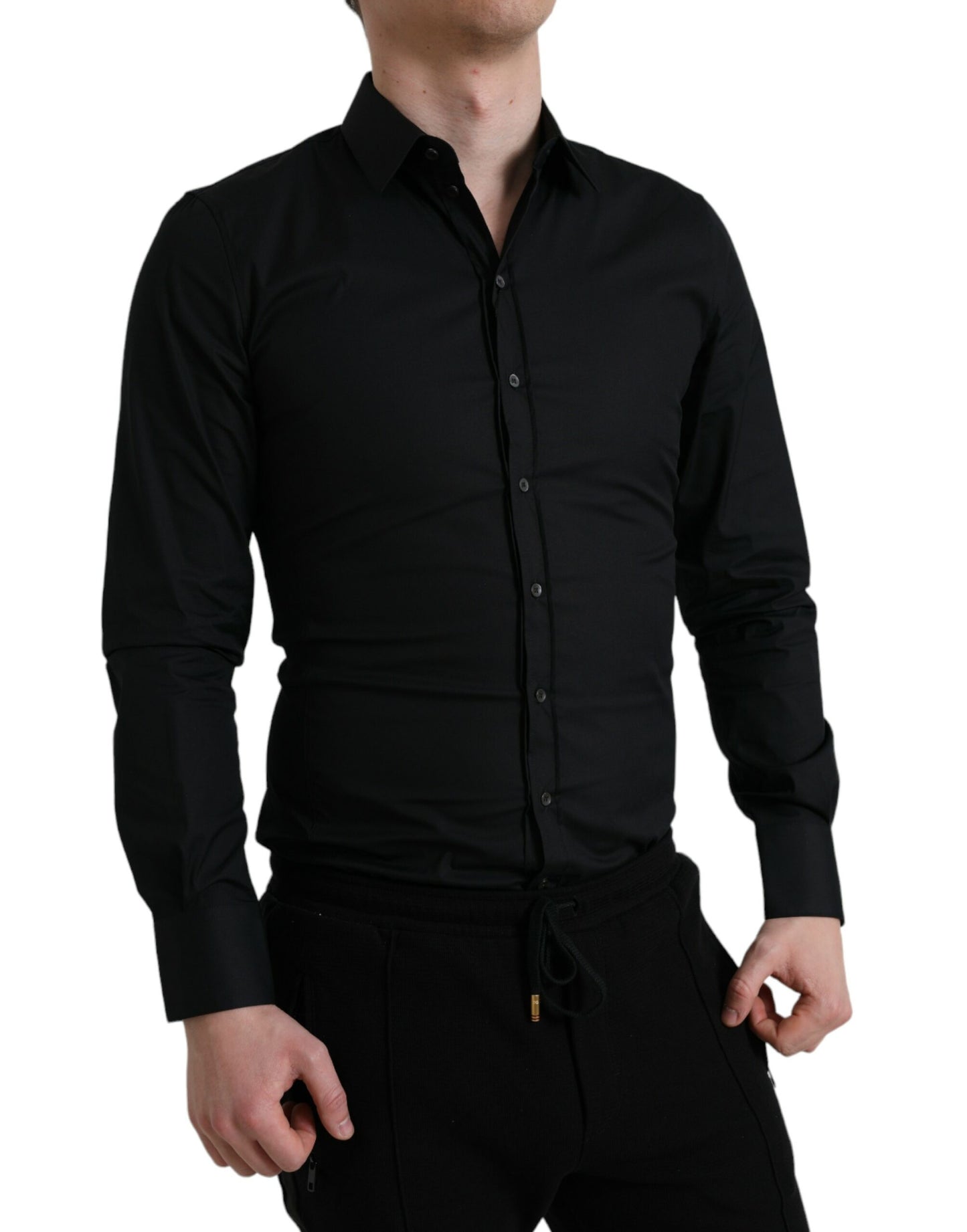  - Elegant Black Slim Fit Italian Dress Shirt