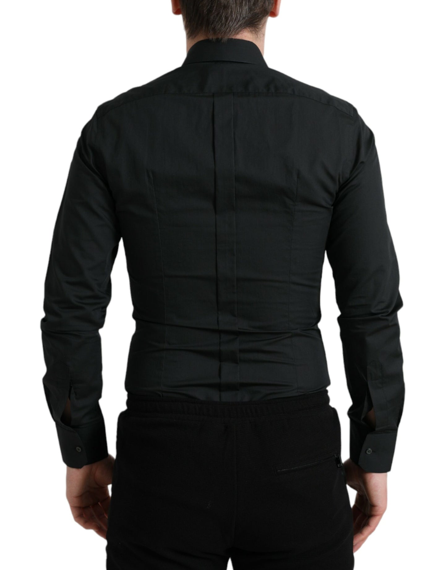  - Elegant Slim Black Silk Blend Dress Shirt