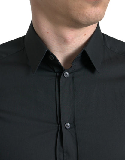  - Elegant Slim Black Silk Blend Dress Shirt