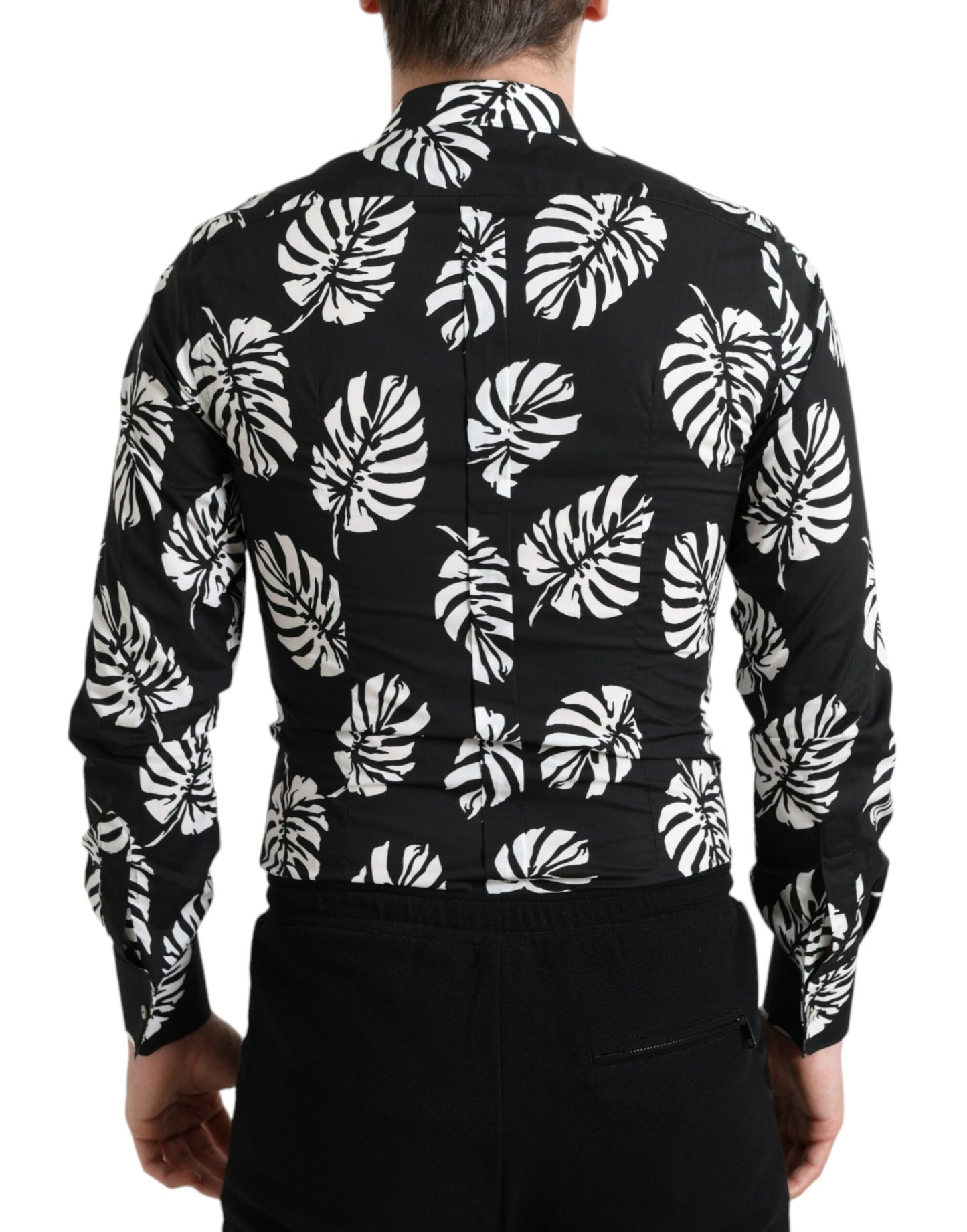  - Elegant Leaf Print Slim Fit Dress Shirt