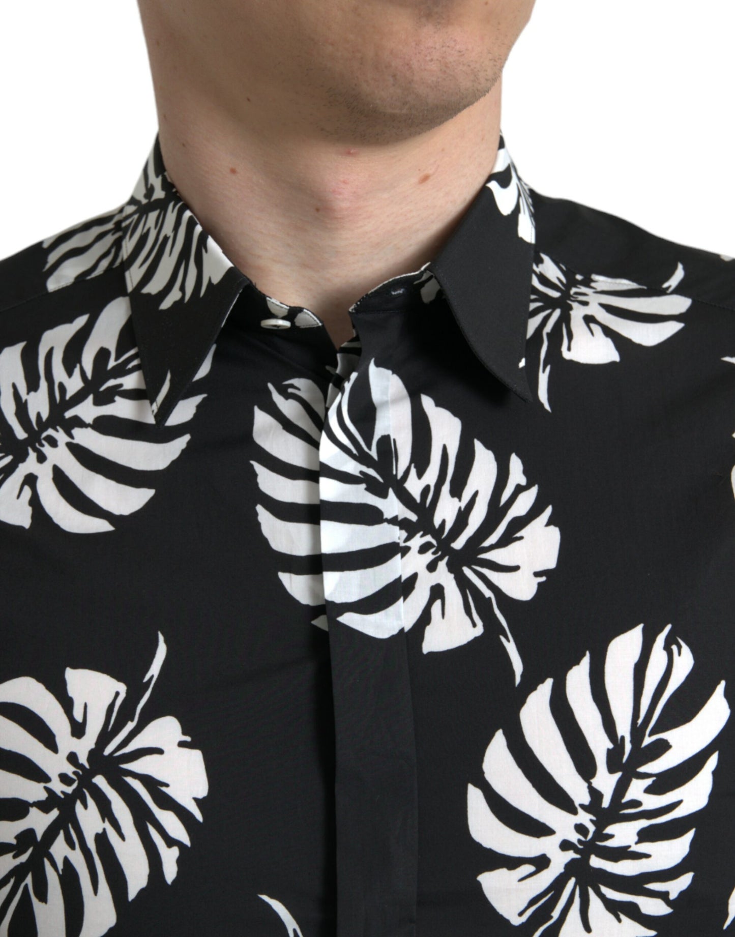  - Elegant Leaf Print Slim Fit Dress Shirt