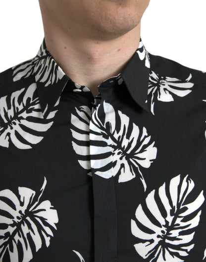  - Elegant Leaf Print Slim Fit Dress Shirt