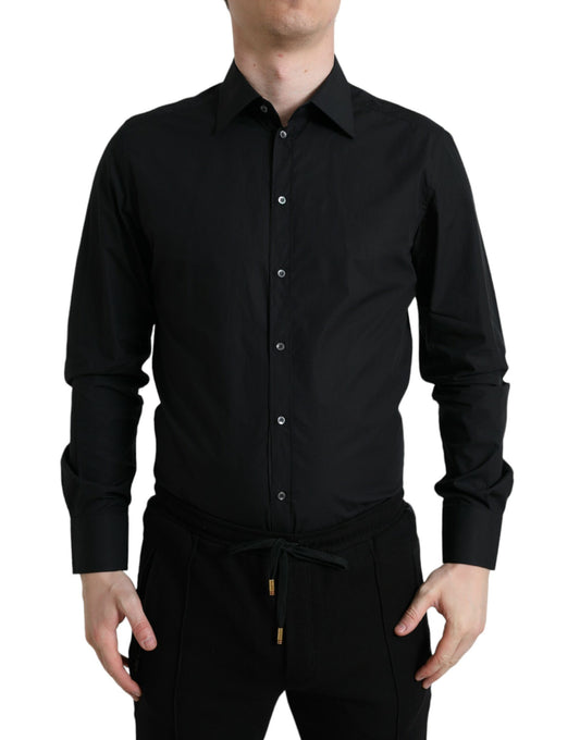  - Sleek Black Slim Fit Italian Dress Shirt