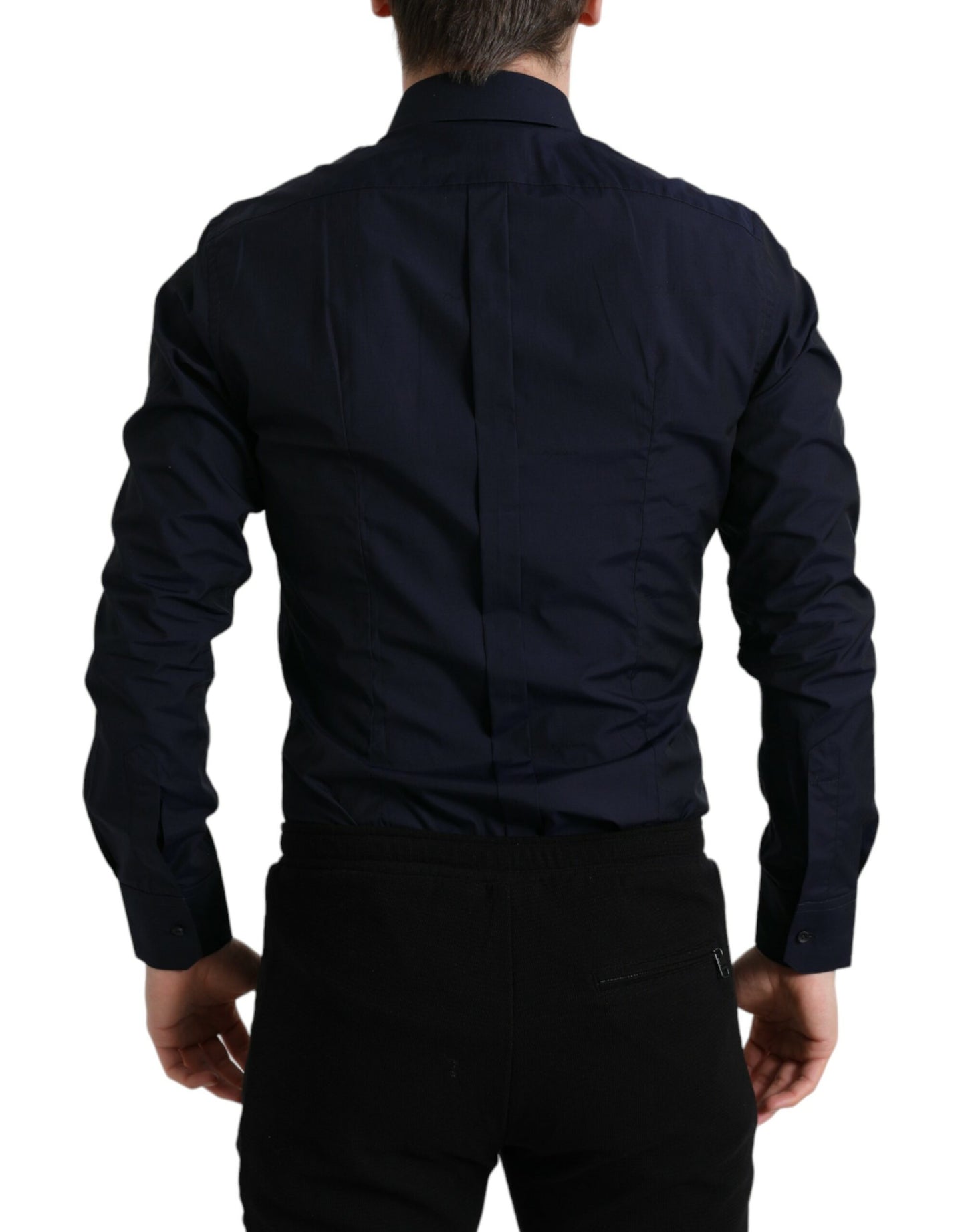  - Elegant Navy Jacquard Dress Shirt