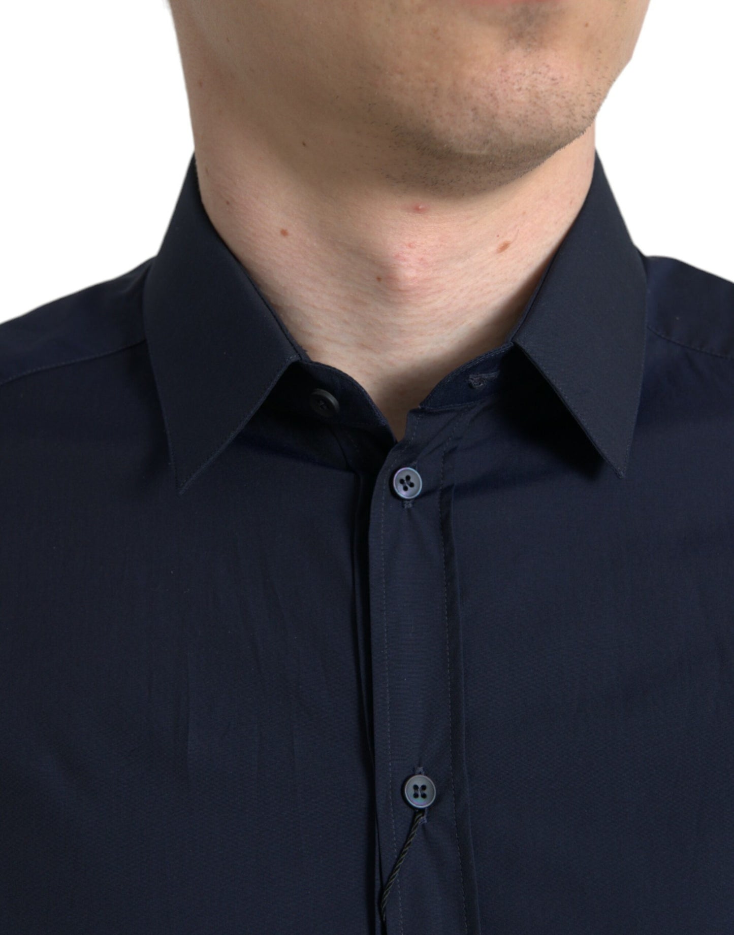  - Elegant Navy Jacquard Dress Shirt