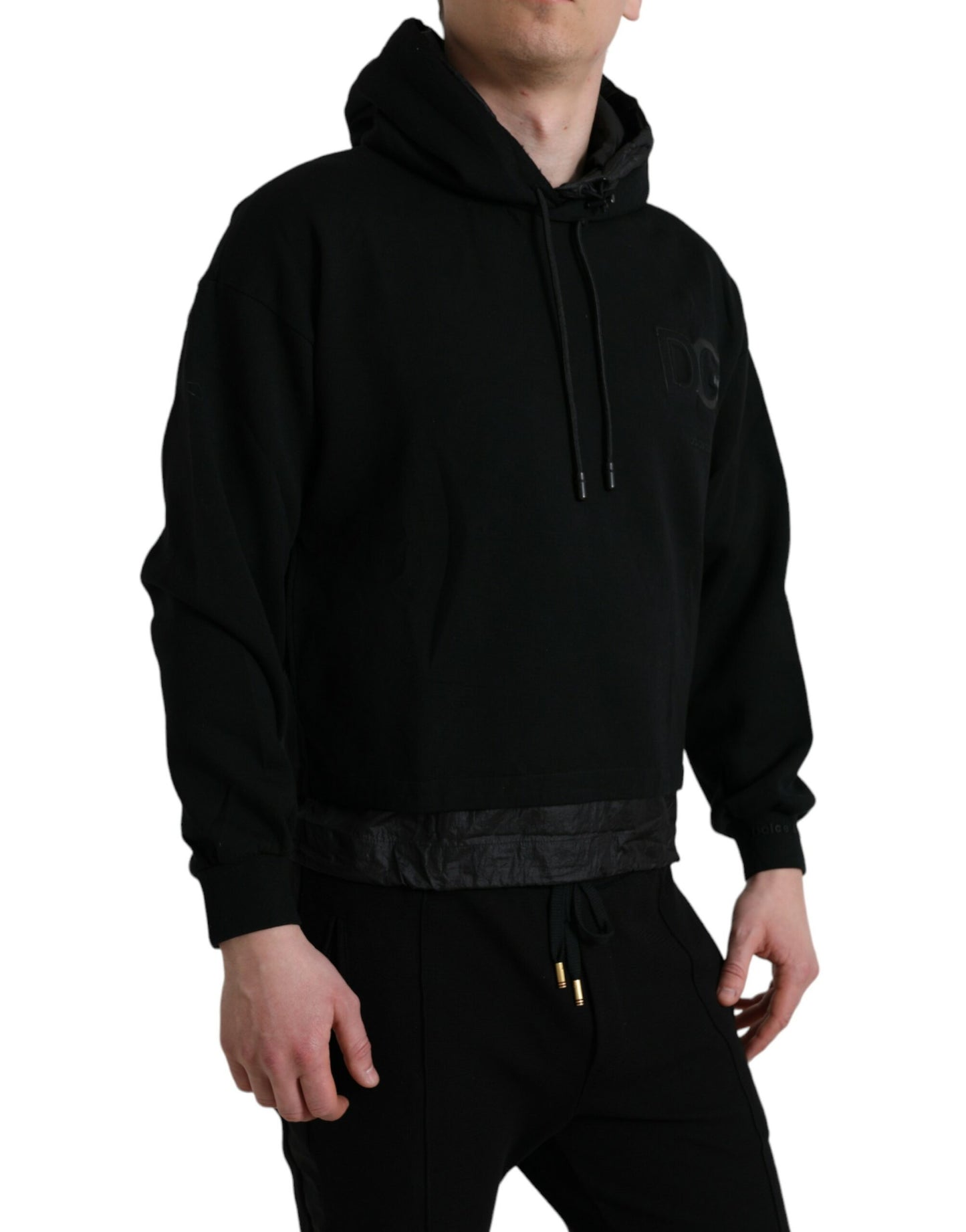  - Elegant Black Hooded Pullover Sweater