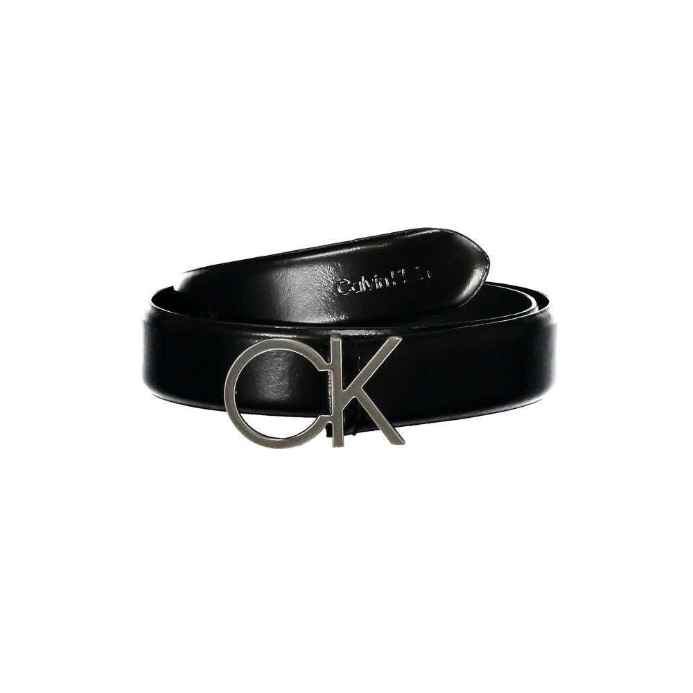 Elegant Black Leather Belt with Metal Buckle