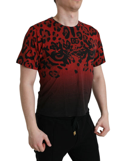  - Red Leopard Print Crew Neck Tee