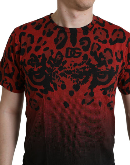  - Red Leopard Print Crew Neck Tee