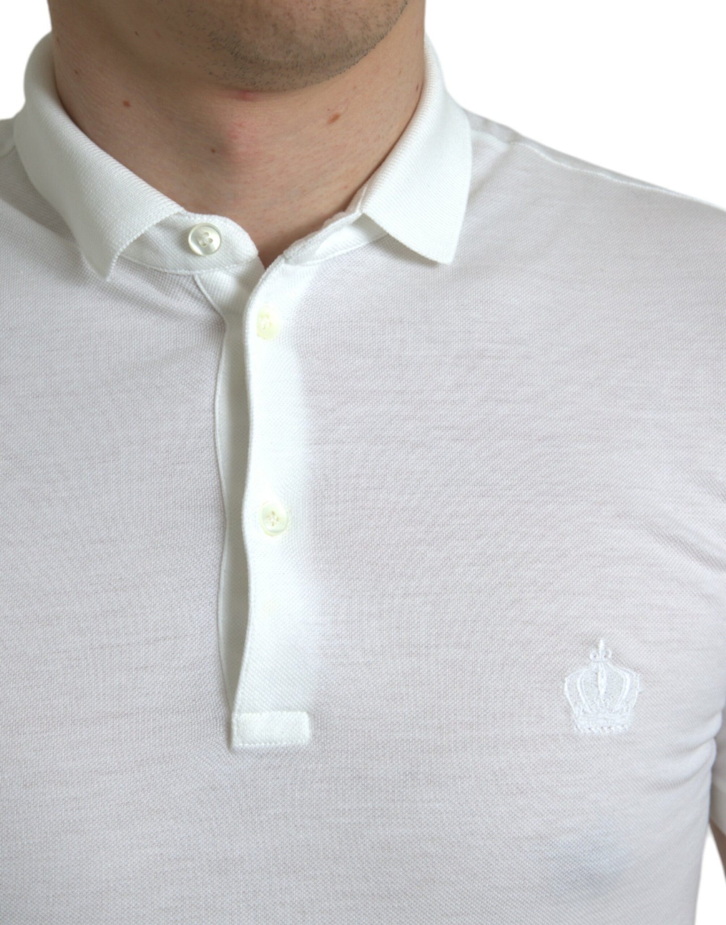  - Crown Embroidered White Cotton Polo