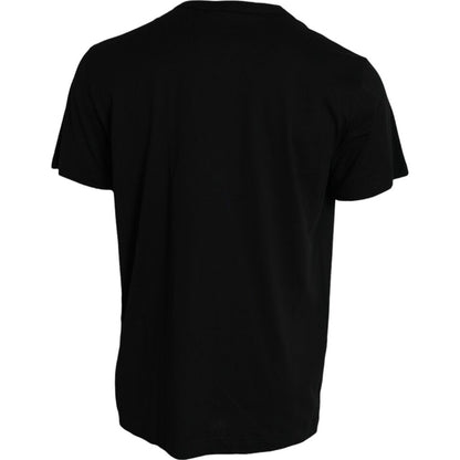  - Elegant Black Cotton Crewneck Tee with Dog Tag Detail