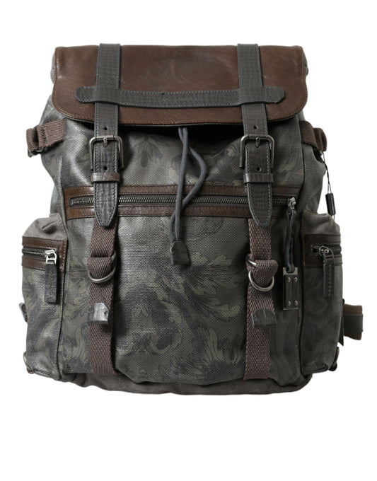  - Elegant Green Canvas & Leather Backpack