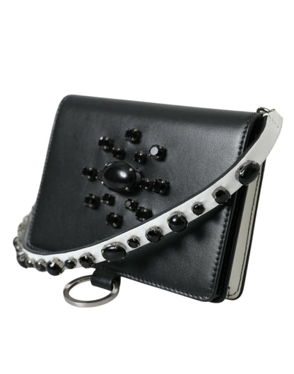  - Elegant Crystal-Embellished Leather Card Holder