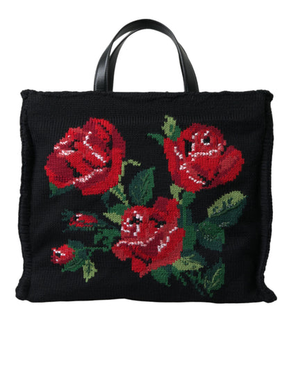  - Chic Embroidered Floral Black Tote