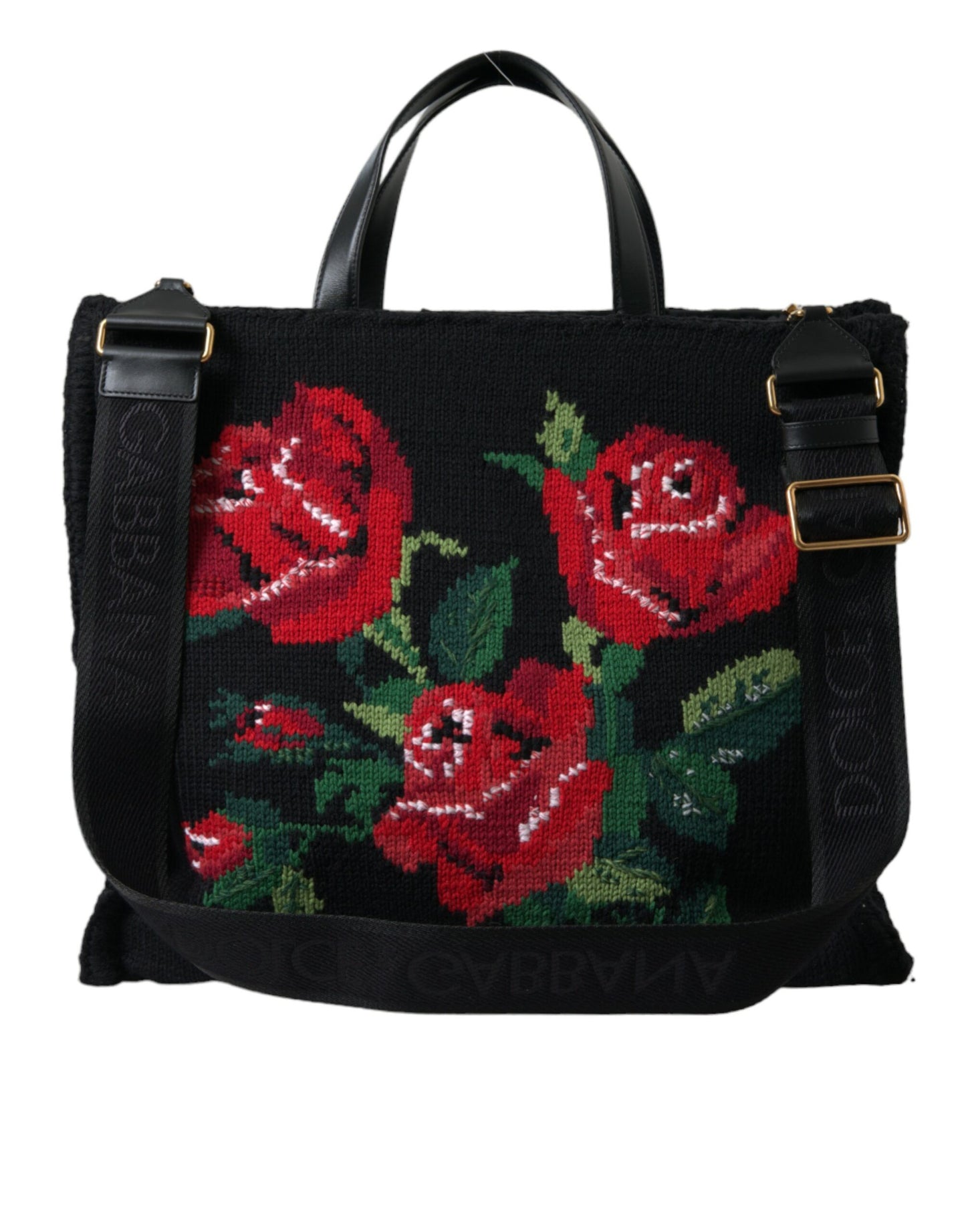  - Chic Embroidered Floral Black Tote