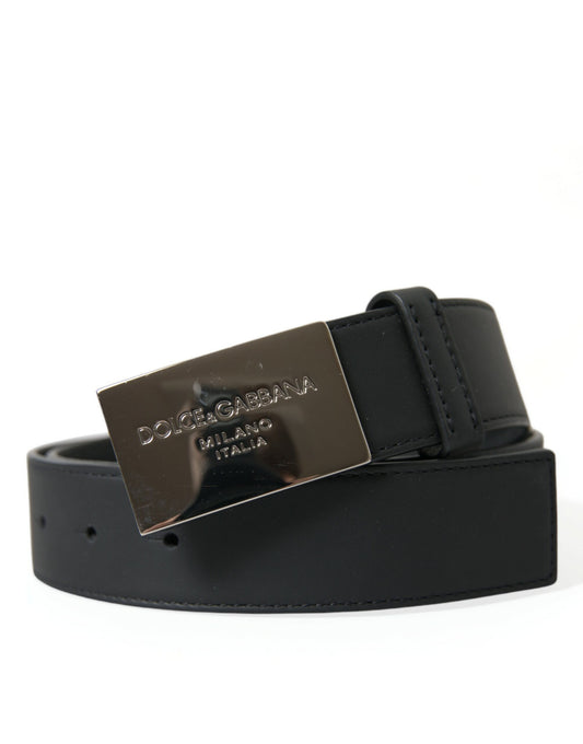 Elegant Black Leather Belt with Metal Buckle