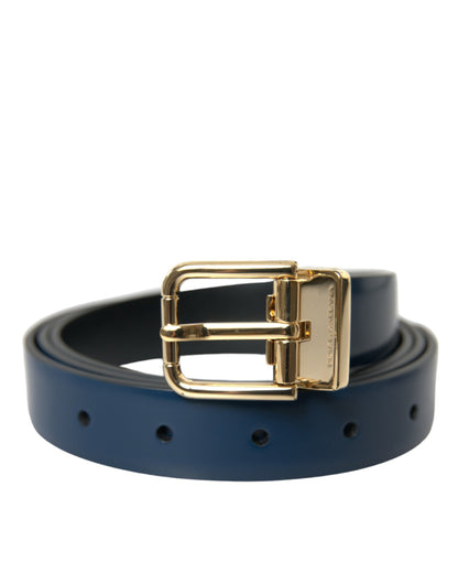  - Elegant Blue Leather Belt with Metal Buckle