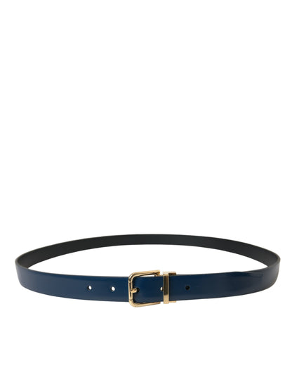  - Elegant Blue Leather Belt with Metal Buckle