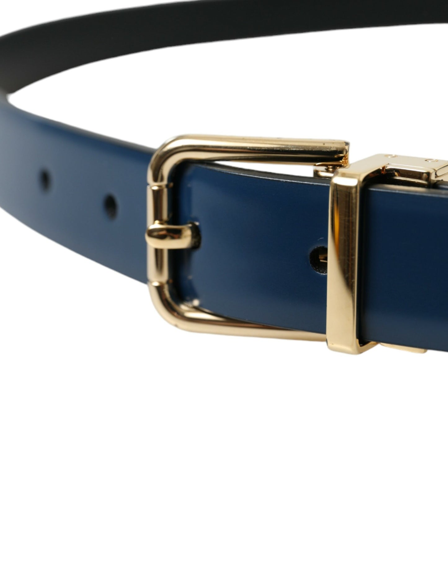  - Elegant Blue Leather Belt with Metal Buckle