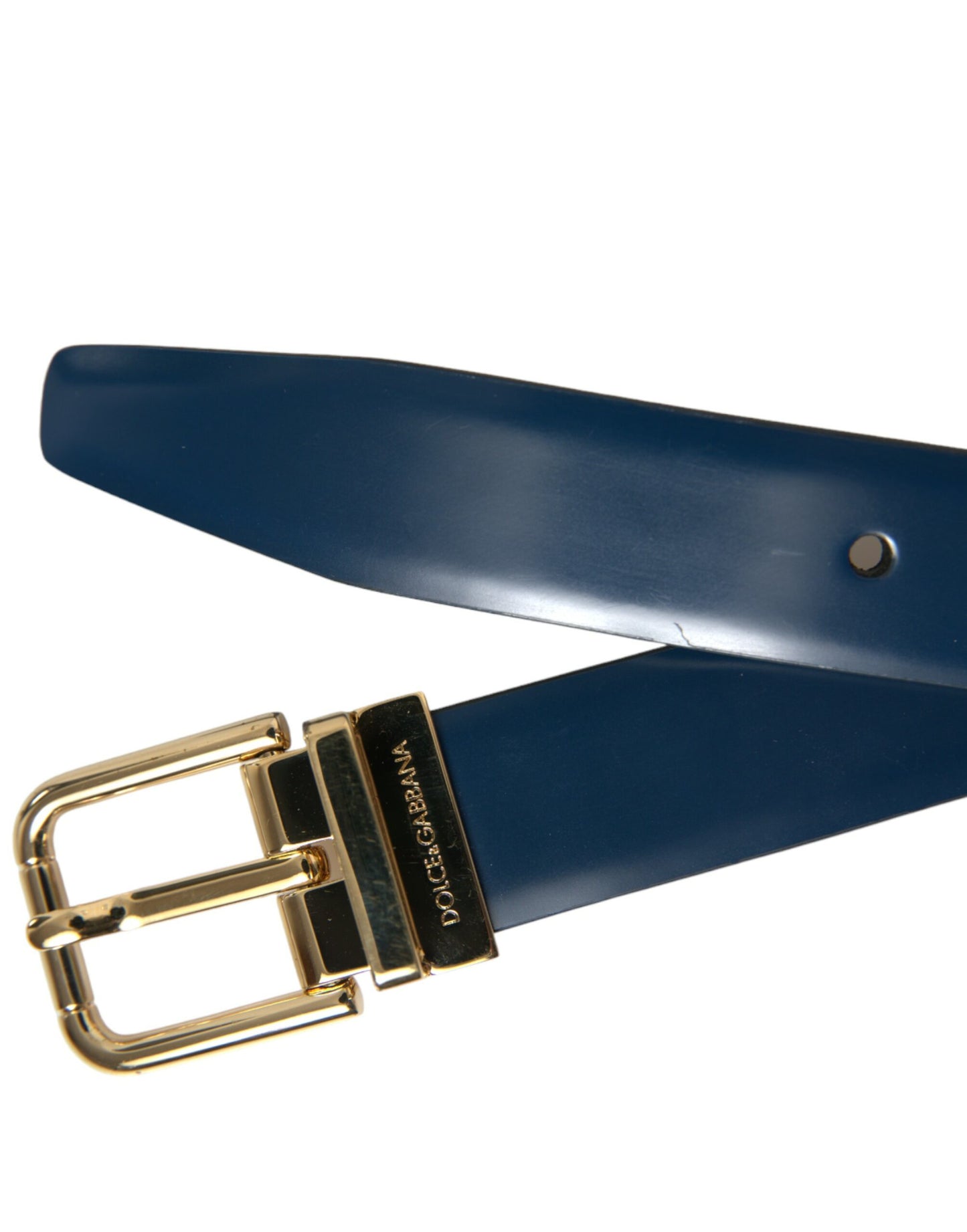  - Elegant Blue Leather Belt with Metal Buckle