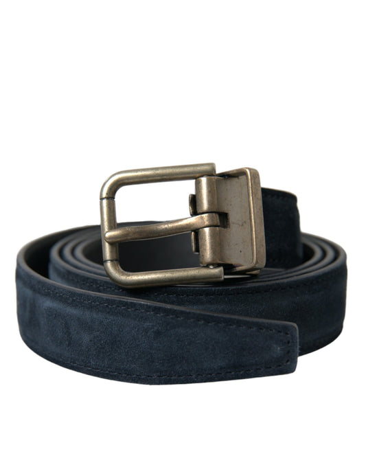  - Elegant Blue Leather Belt with Metal Buckle