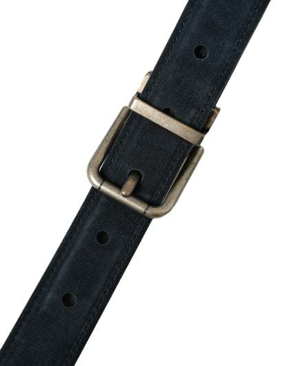  - Elegant Blue Leather Belt with Metal Buckle