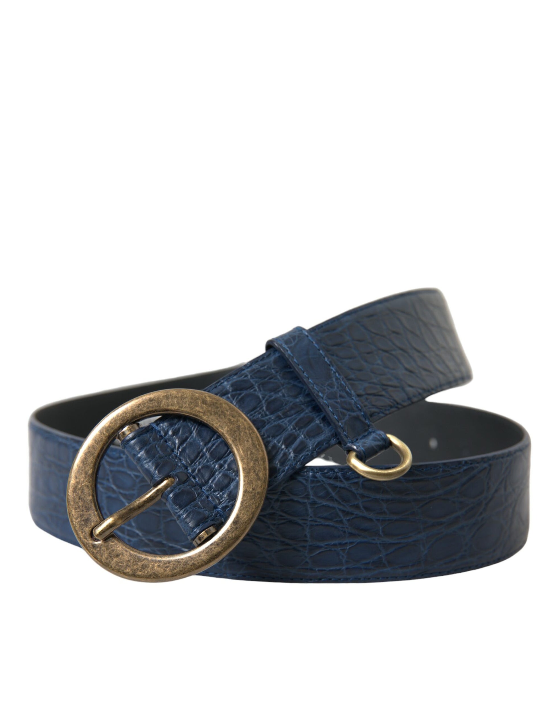 Blue Italian Leather Belt with Metal Buckle