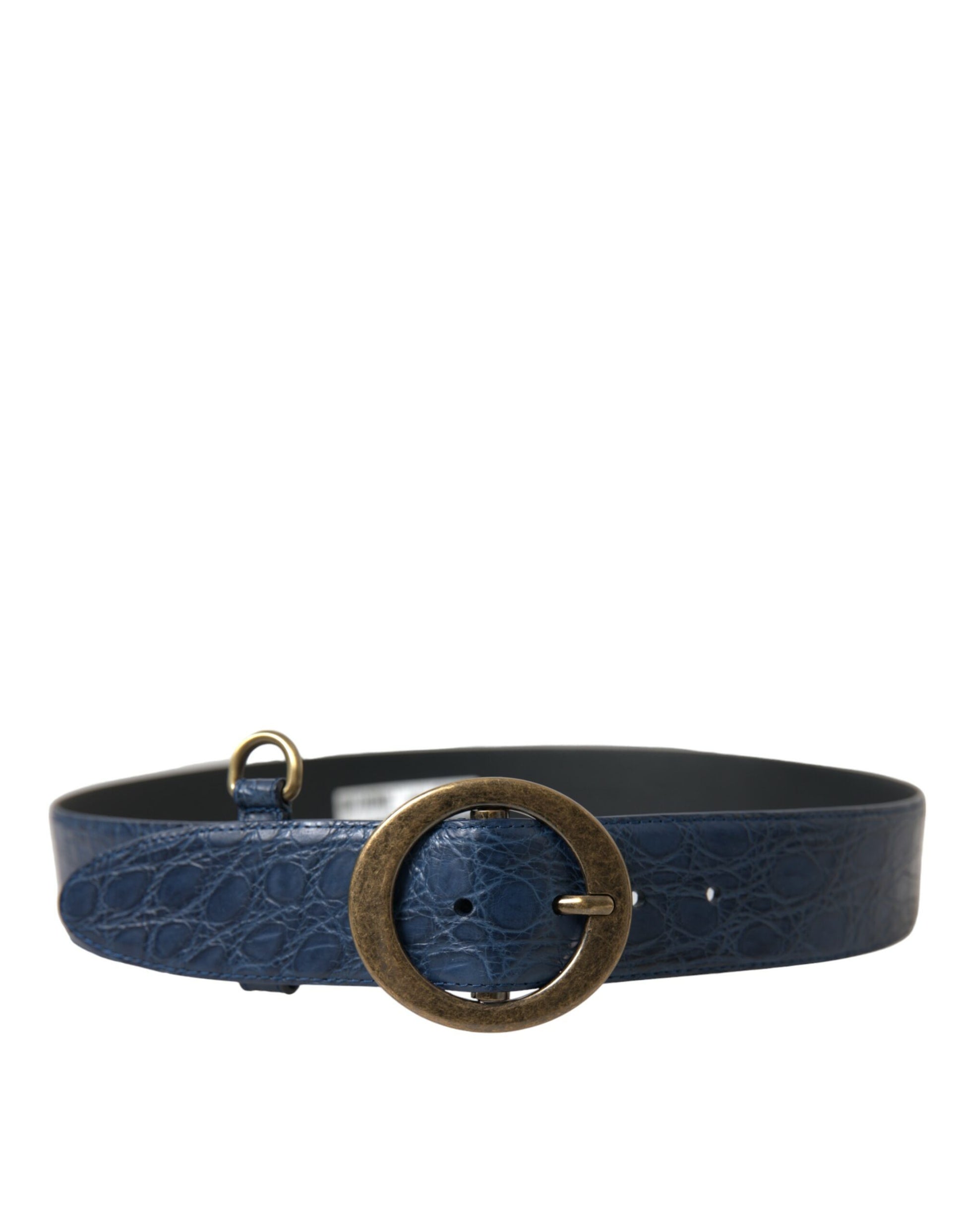 Blue Italian Leather Belt with Metal Buckle