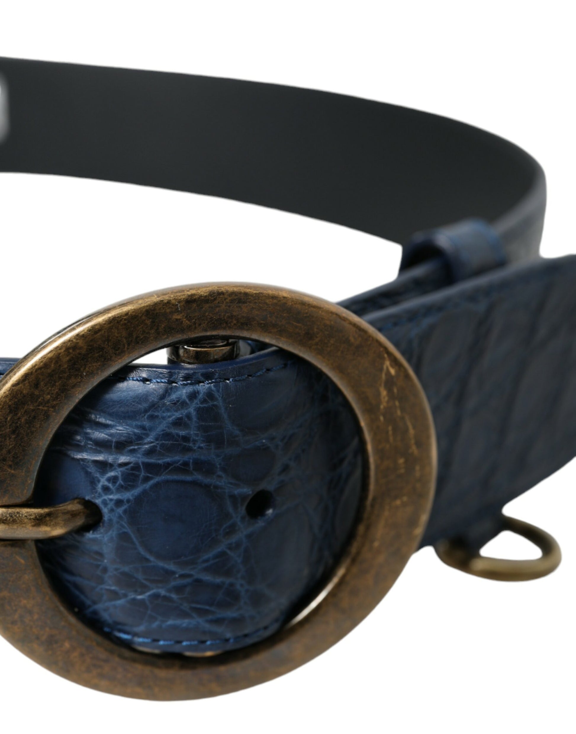 Blue Italian Leather Belt with Metal Buckle