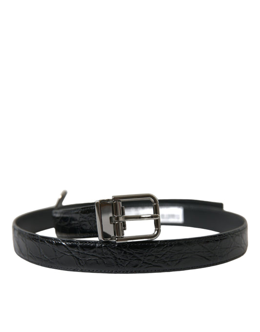  - Elegant Black Leather Belt with Metal Buckle